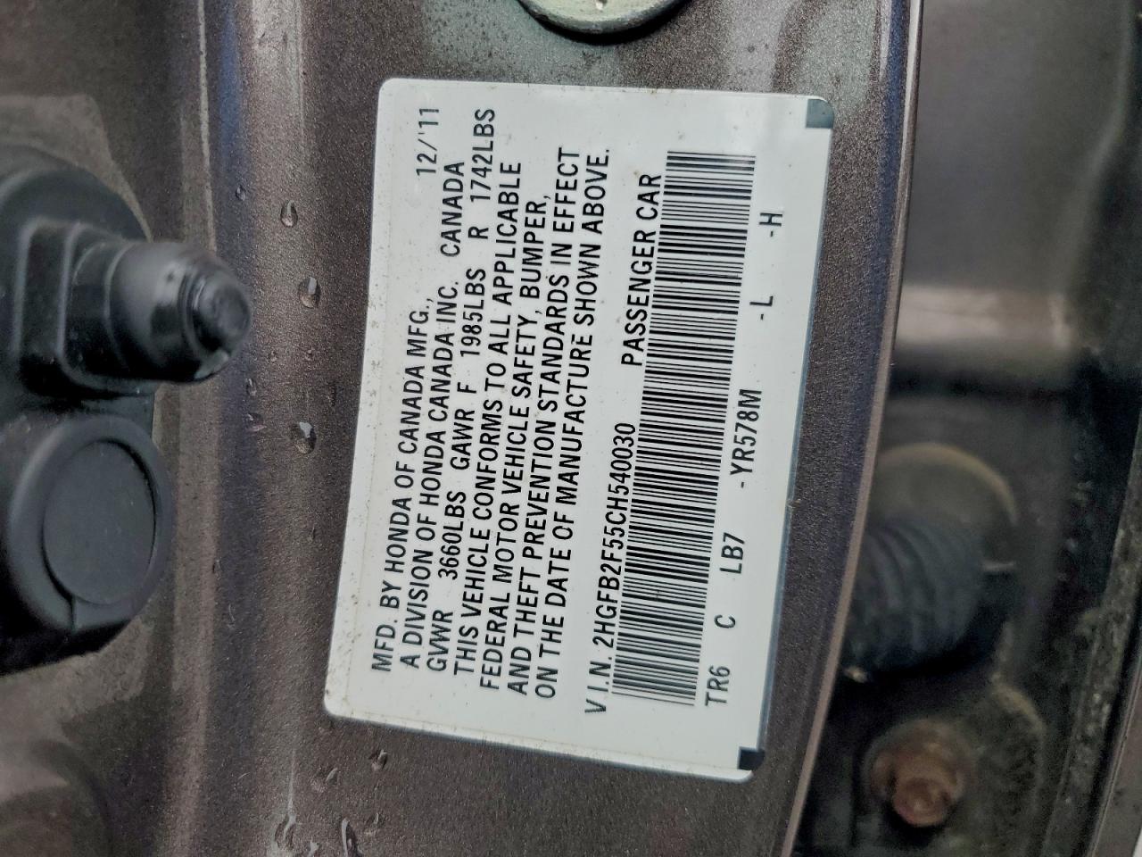 2012 Honda Civic Lx VIN: 2HGFB2F55CH540030 Lot: 94068845