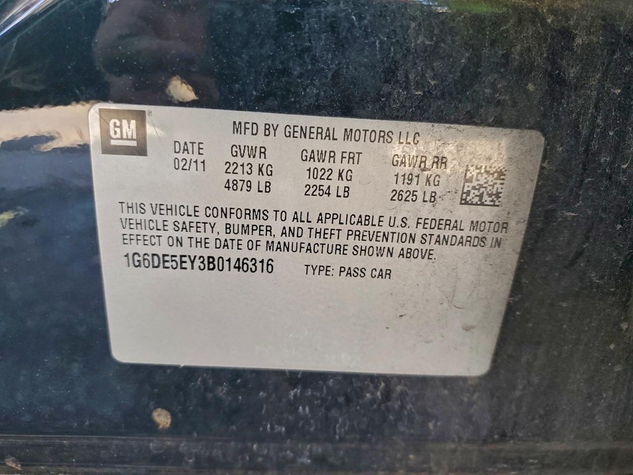 2011 Cadillac Cts Luxury Collection VIN: 1G6DE5EY3B0146316 Lot: 93832765