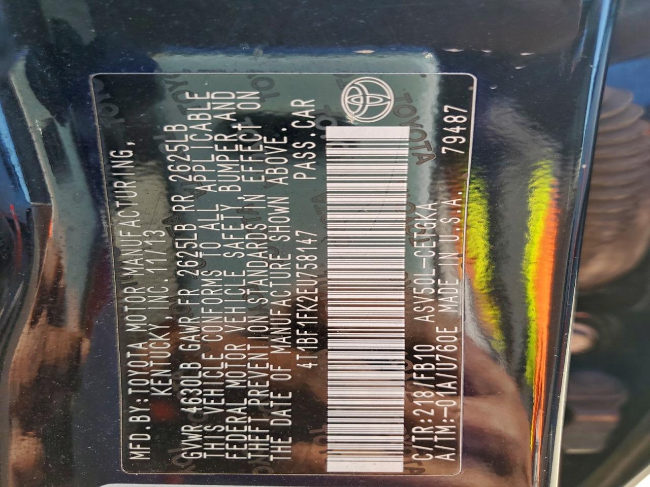 2014 Toyota Camry L VIN: 4T1BF1FK2EU758147 Lot: 94377485