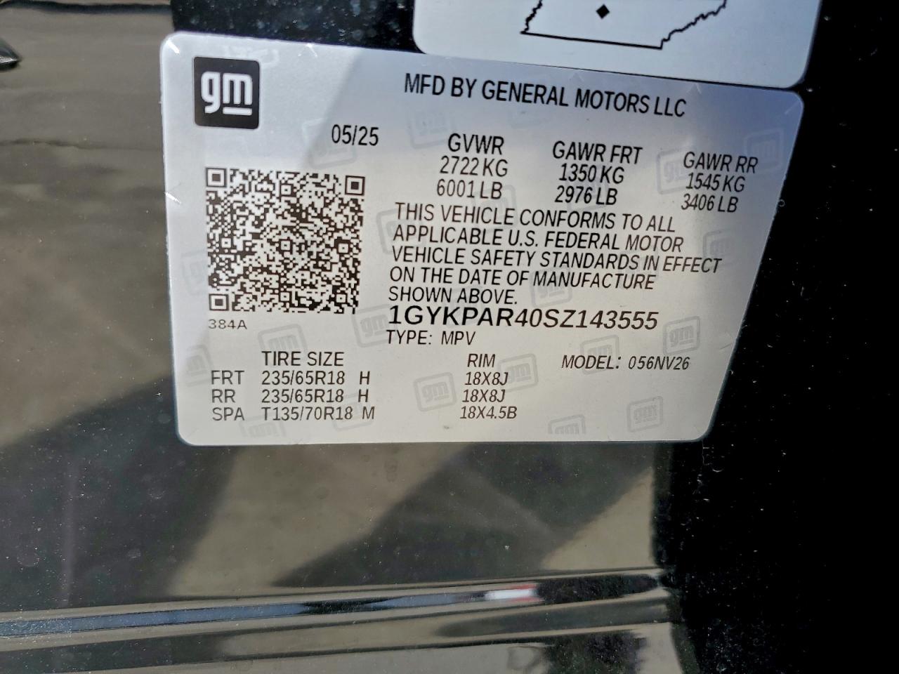 2025 Cadillac Xt6 Luxury VIN: 1GYKPAR40SZ143555 Lot: 93043885