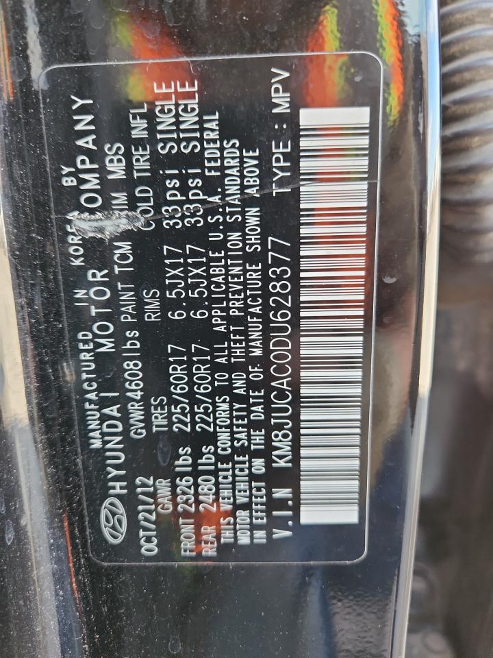 2013 Hyundai Tucson Gls VIN: KM8JUCAC0DU628377 Lot: 90376795