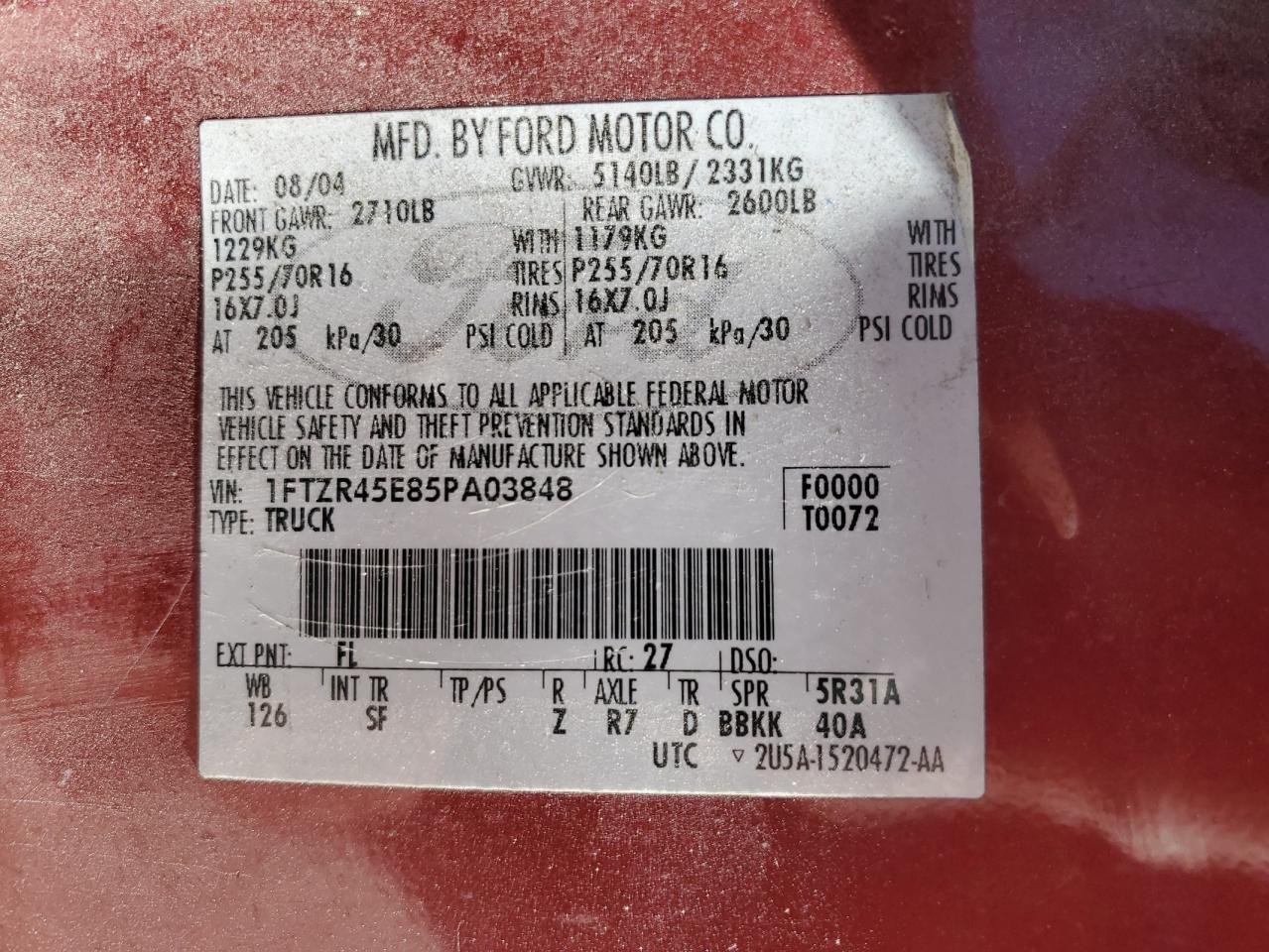 2005 Ford Ranger Super Cab VIN: 1FTZR45E85PA03848 Lot: 91449535