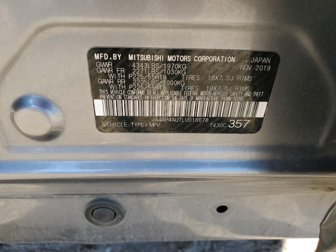 2020 Mitsubishi Outlander Sport Se VIN: JA4AP4AU7LU016678 Lot: 90934435