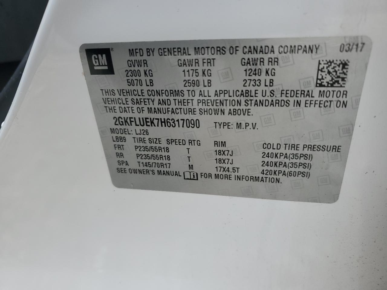 2017 GMC Terrain Slt VIN: 2GKFLUEK7H6317090 Lot: 91348745