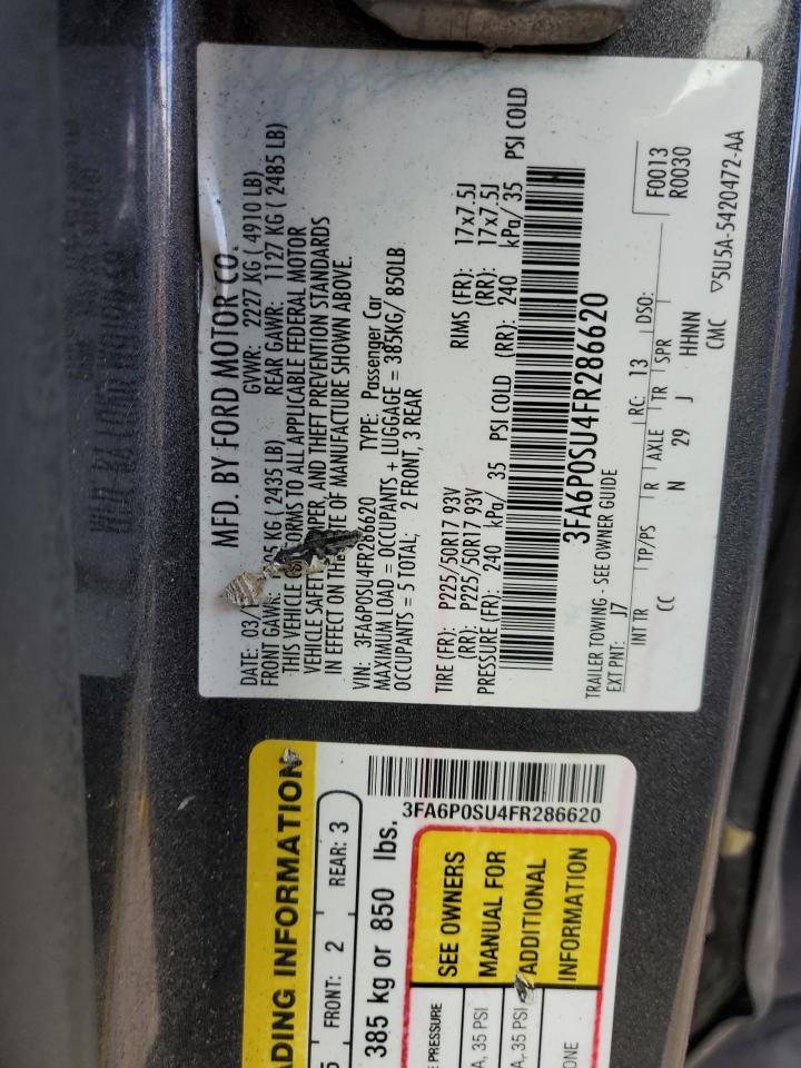 2015 Ford Fusion Titanium Phev VIN: 3FA6P0SU4FR286620 Lot: 92206005