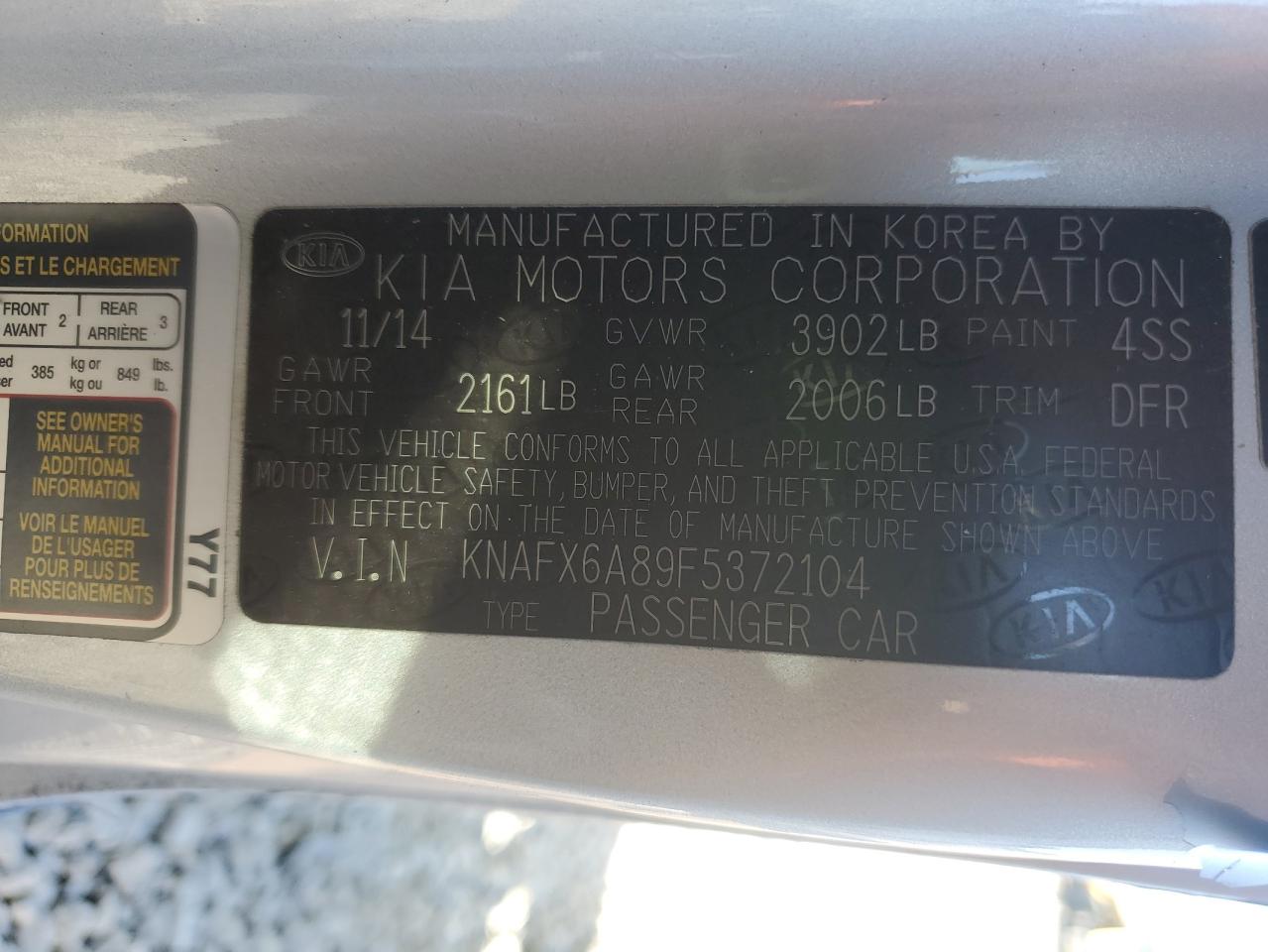 2015 Kia Forte Ex VIN: KNAFX6A89F5372104 Lot: 91598515