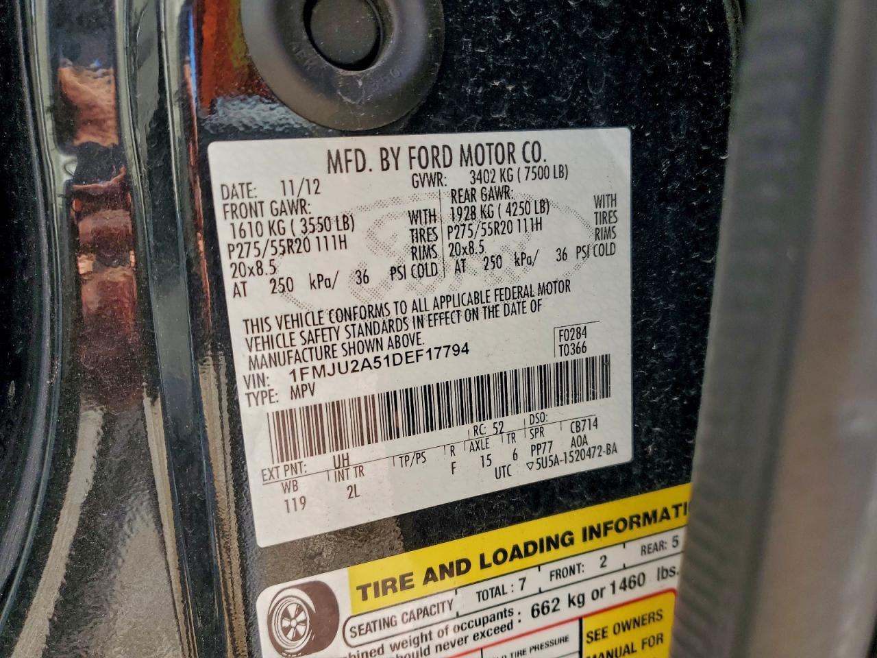 2013 Ford Expedition Limited VIN: 1FMJU2A51DEF17794 Lot: 94094835