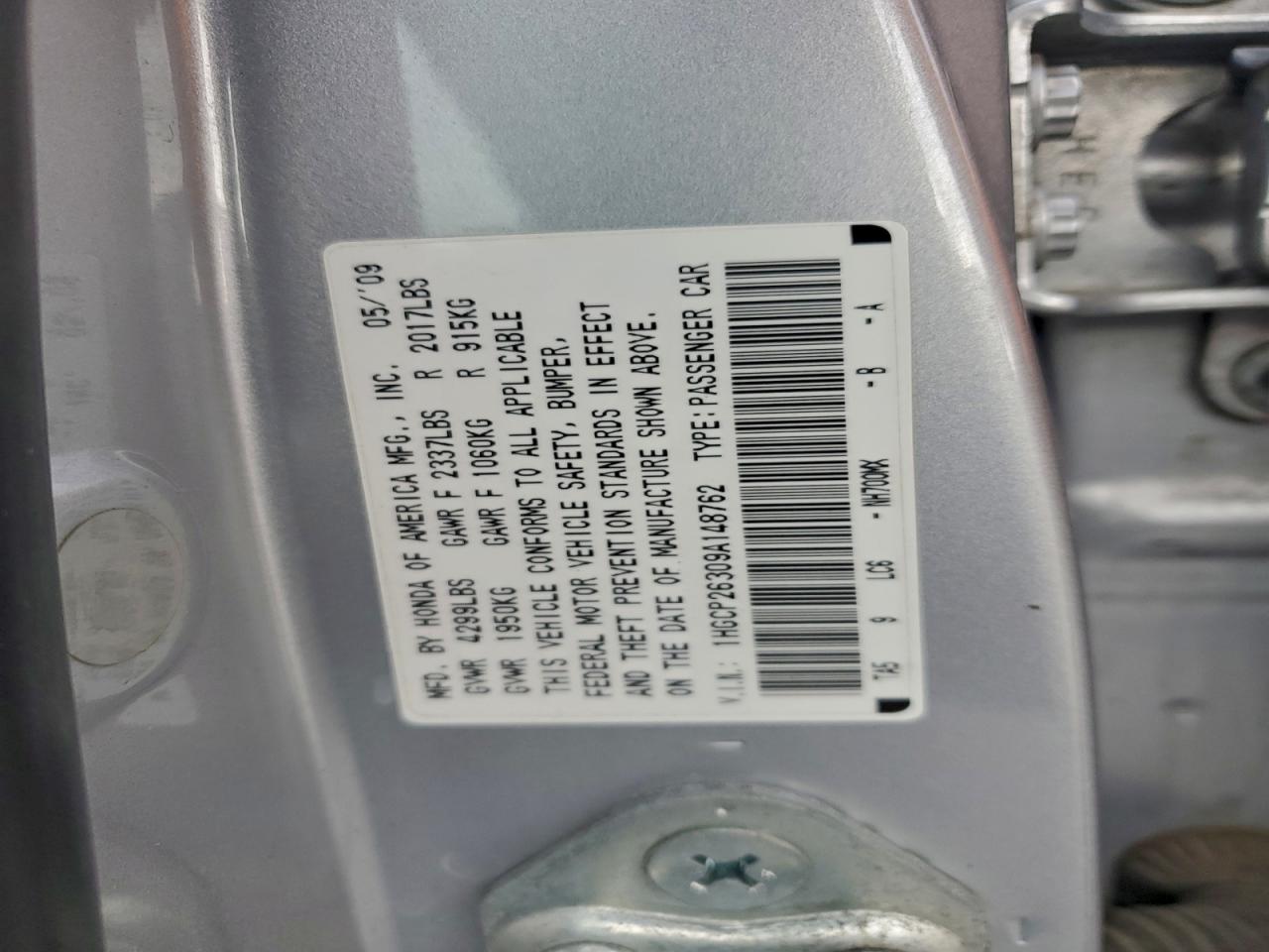 2009 Honda Accord Lx VIN: 1HGCP26309A148762 Lot: 93998945