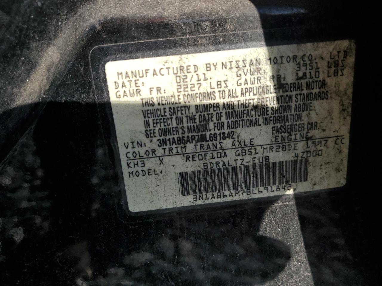 2011 Nissan Sentra 2.0 VIN: 3N1AB6AP7BL691842 Lot: 92455895