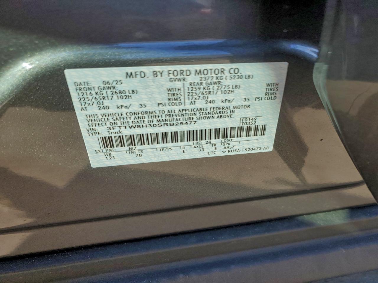 2025 Ford Maverick Xlt VIN: 3FTTW8H30SRB25477 Lot: 94435305