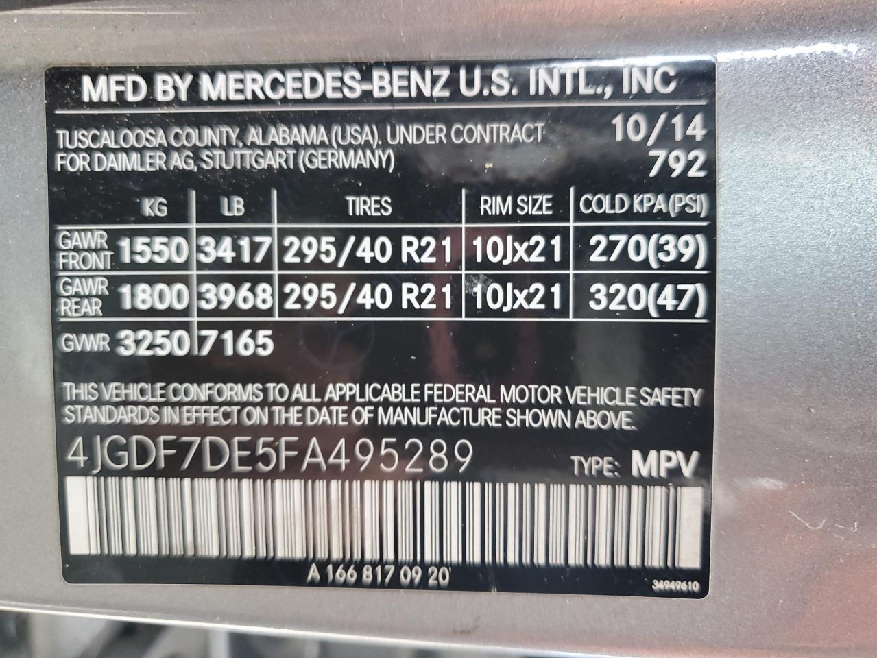 2015 Mercedes-Benz Gl 550 4Matic VIN: 4JGDF7DE5FA495289 Lot: 91164595