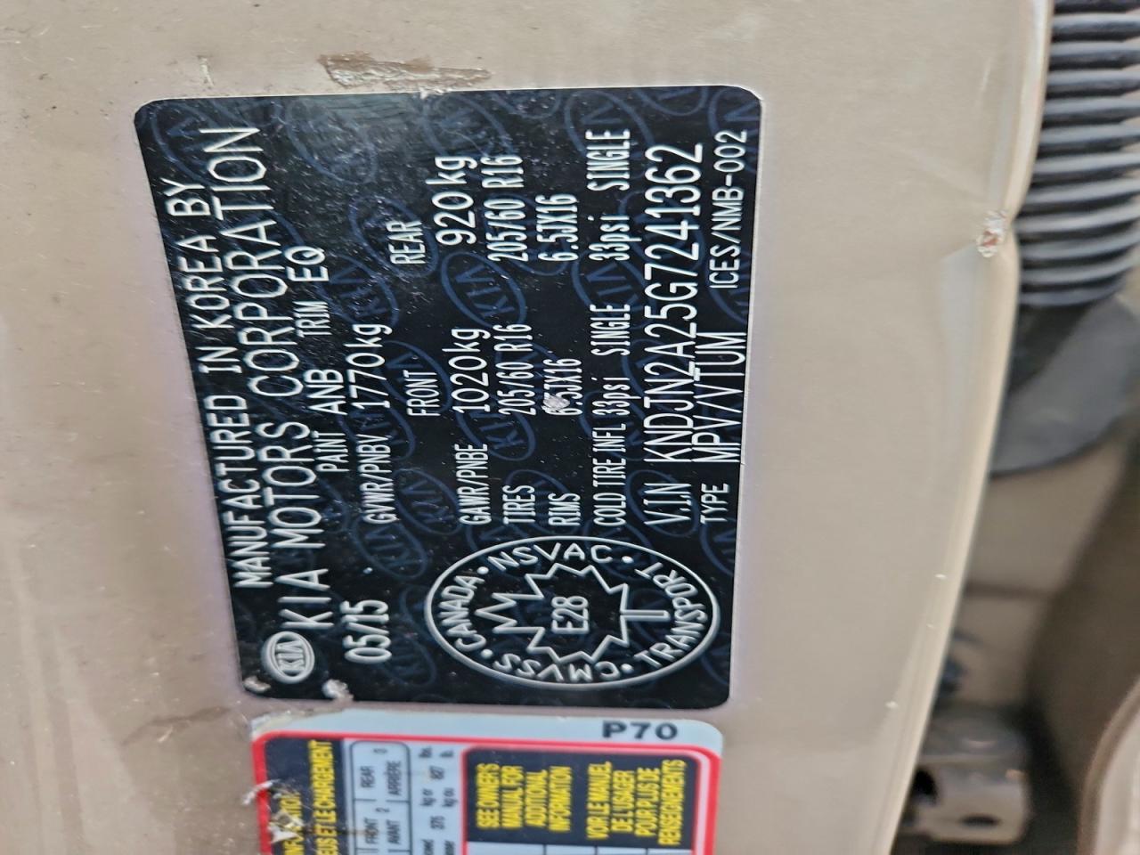 2016 Kia Soul VIN: KNDJN2A25G7241362 Lot: 93674345