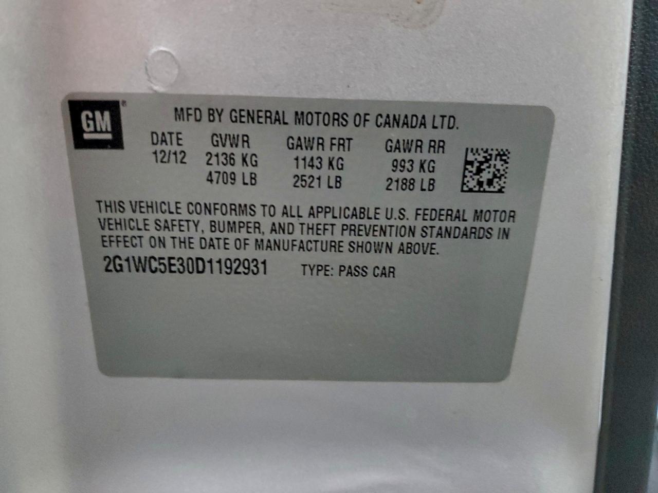 2013 Chevrolet Impala Ltz VIN: 2G1WC5E30D1192931 Lot: 94111475