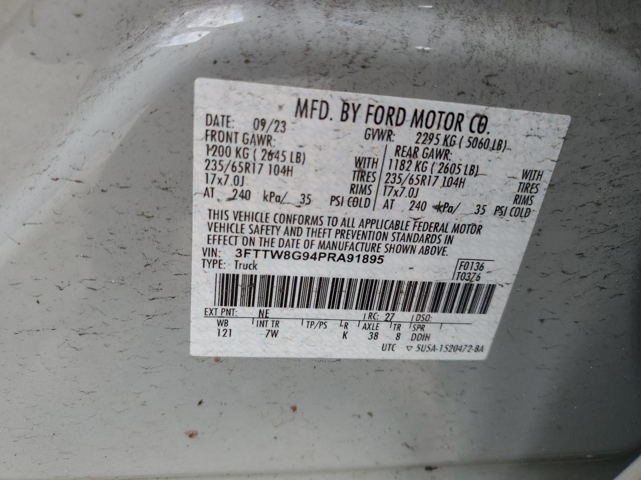 2023 Ford Maverick Xlt VIN: 3FTTW8G94PRA91895 Lot: 91759245