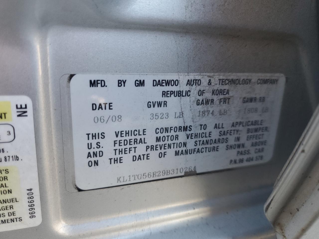 2009 Chevrolet Aveo Lt VIN: KL1TG56E29B310264 Lot: 90681125