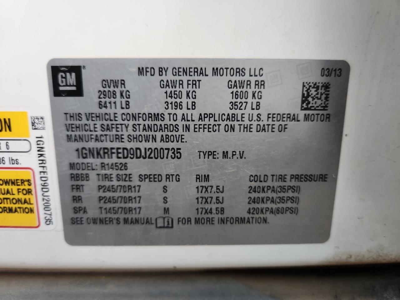 2013 Chevrolet Traverse Ls VIN: 1GNKRFED9DJ200735 Lot: 91322265