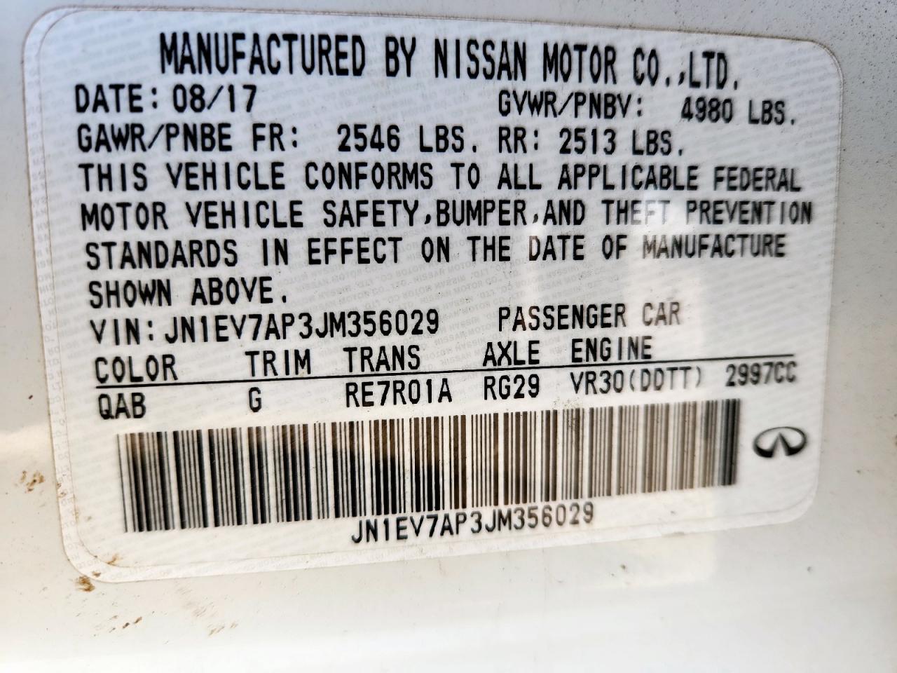 2018 Infiniti Q50 Luxe VIN: JN1EV7AP3JM356029 Lot: 92466565