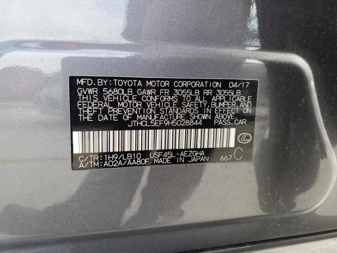 2017 Lexus Ls 460 VIN: JTHCL5EF9H5028844 Lot: 92299575