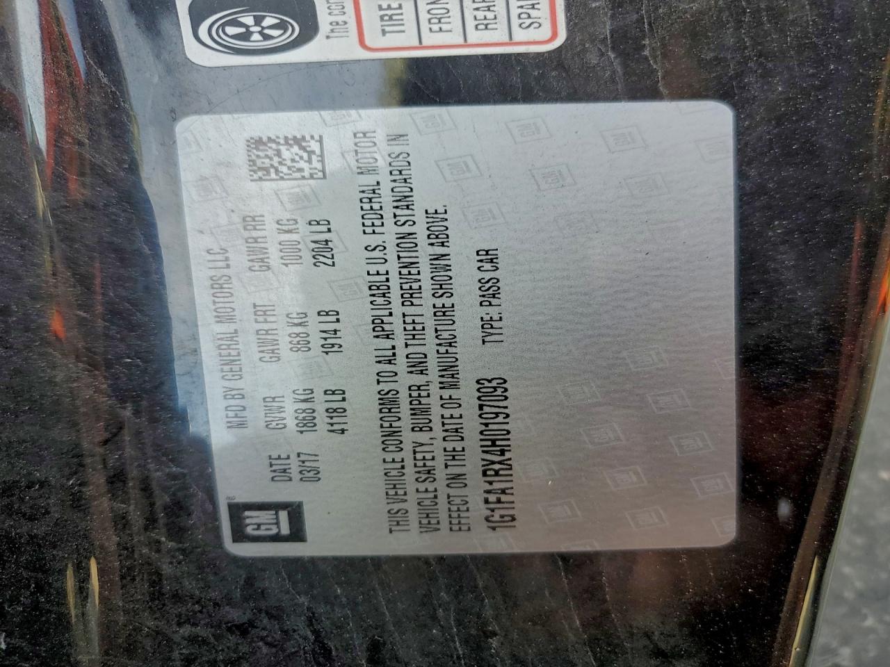 2017 Chevrolet Camaro Ls VIN: 1G1FA1RX4H0197093 Lot: 94250625