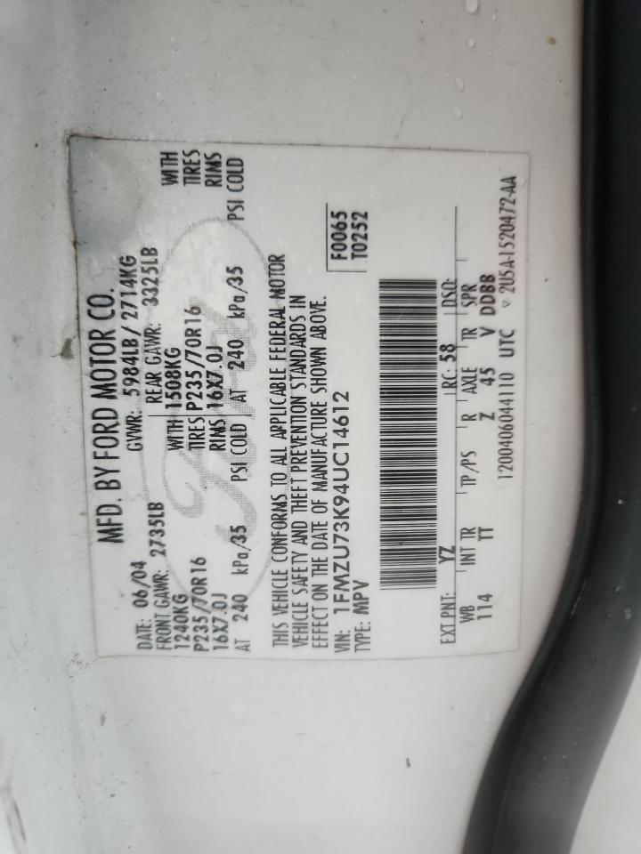 2004 Ford Explorer Xlt VIN: 1FMZU73K94UC14612 Lot: 92417435