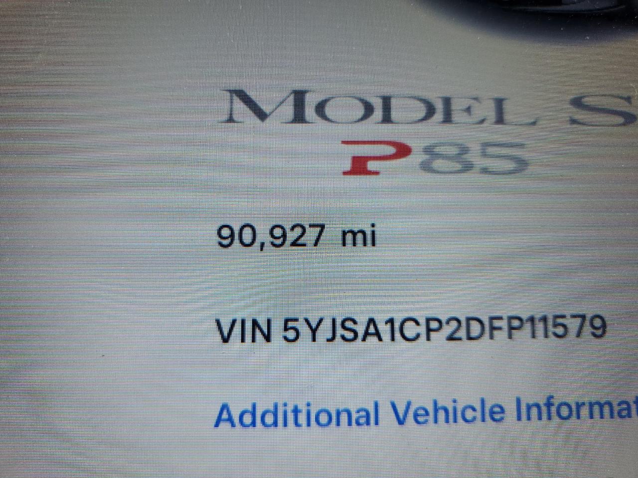 2013 Tesla Model S VIN: 5YJSA1CP2DFP11579 Lot: 92214215
