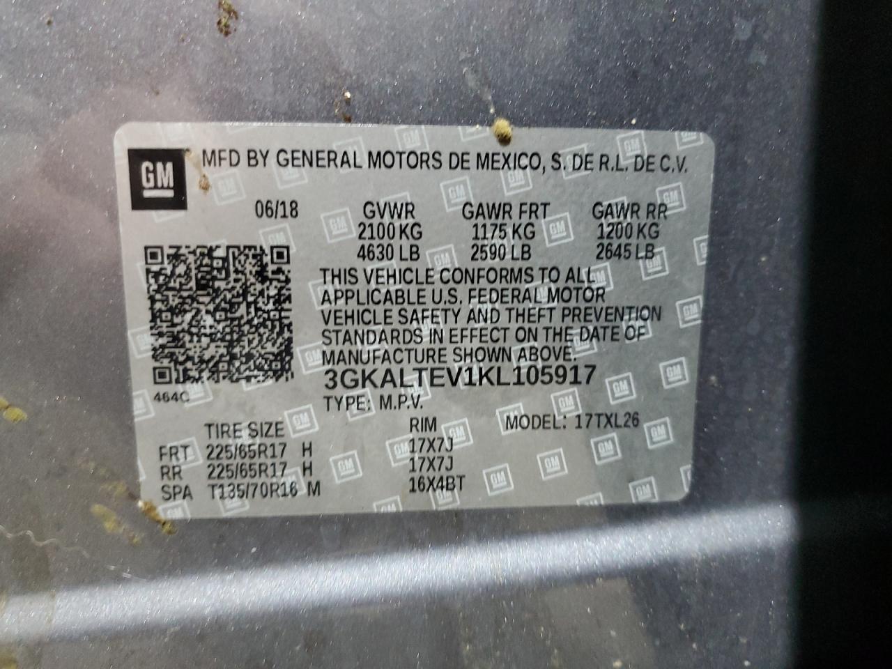 2019 GMC Terrain Sle VIN: 3GKALTEV1KL105917 Lot: 93069965