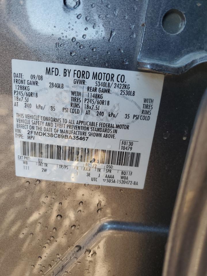 2009 Ford Edge Sel VIN: 2FMDK38C89BA35467 Lot: 91637625