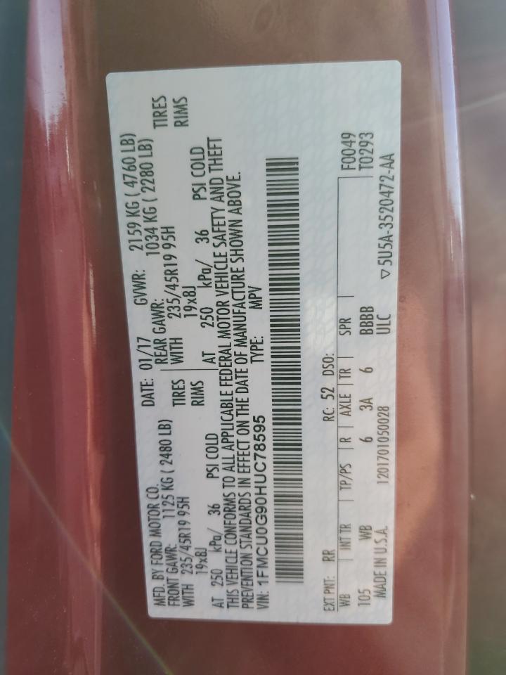 2017 Ford Escape Se VIN: 1FMCU0G90HUC78595 Lot: 91707085