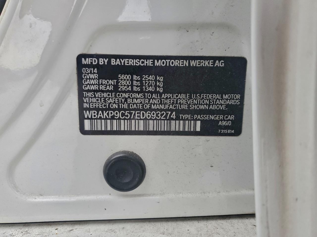 2014 BMW 550 Xi VIN: WBAKP9C57ED693274 Lot: 94459365
