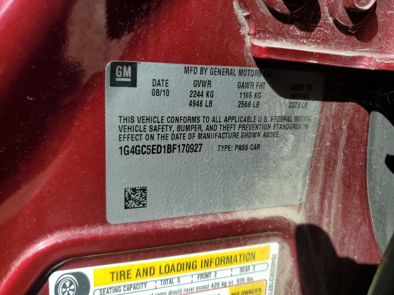 2011 Buick Lacrosse Cxl VIN: 1G4GC5ED1BF170927 Lot: 91183845