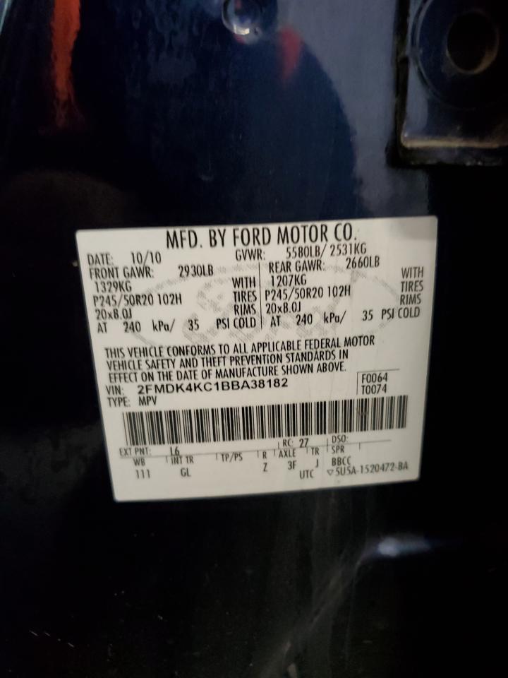 2011 Ford Edge Limited VIN: 2FMDK4KC1BBA38182 Lot: 92418605