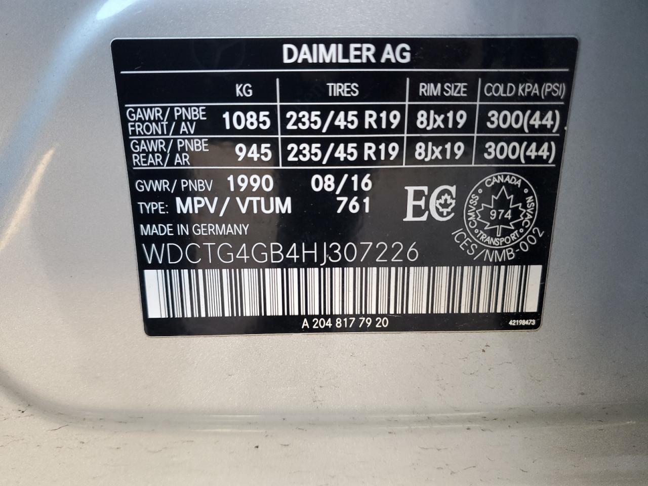 2017 Mercedes-Benz Gla 250 4Matic VIN: WDCTG4GB4HJ307226 Lot: 91897775