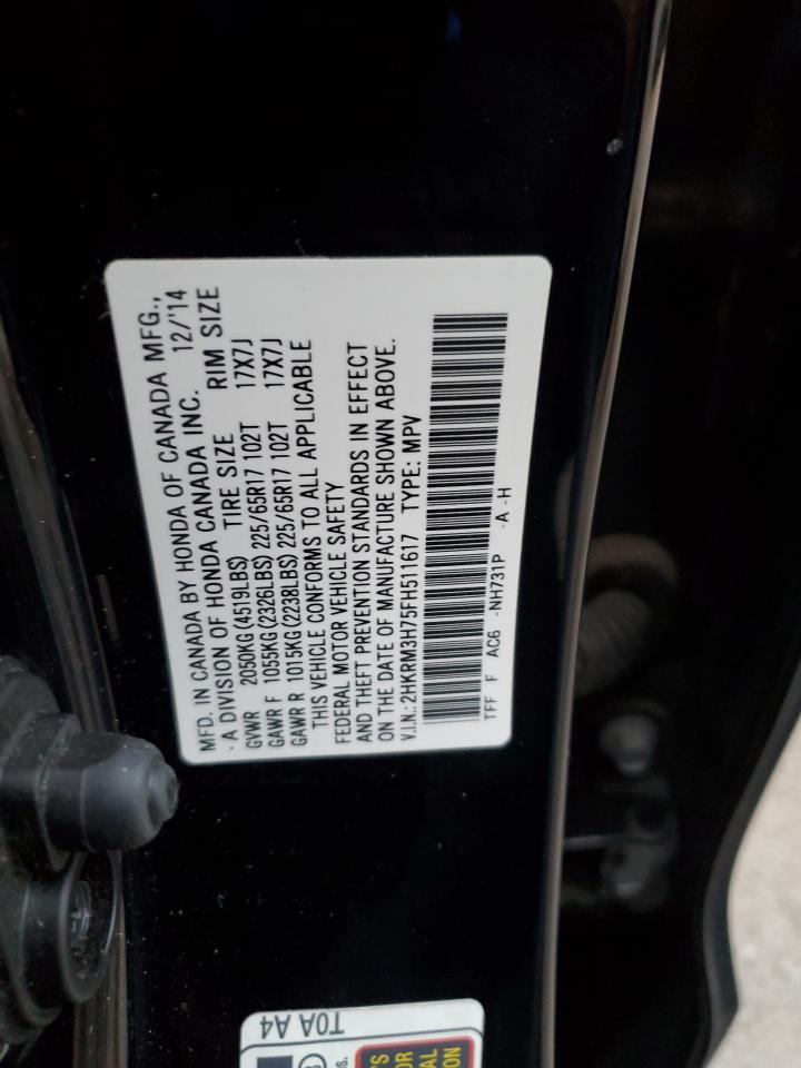 2015 Honda Cr-V Exl VIN: 2HKRM3H75FH511617 Lot: 92701285