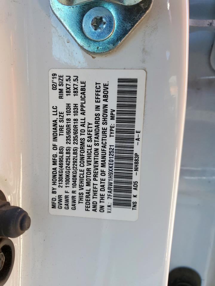 2019 Honda Cr-V Touring VIN: 7FARW1H9XKE012521 Lot: 92722065