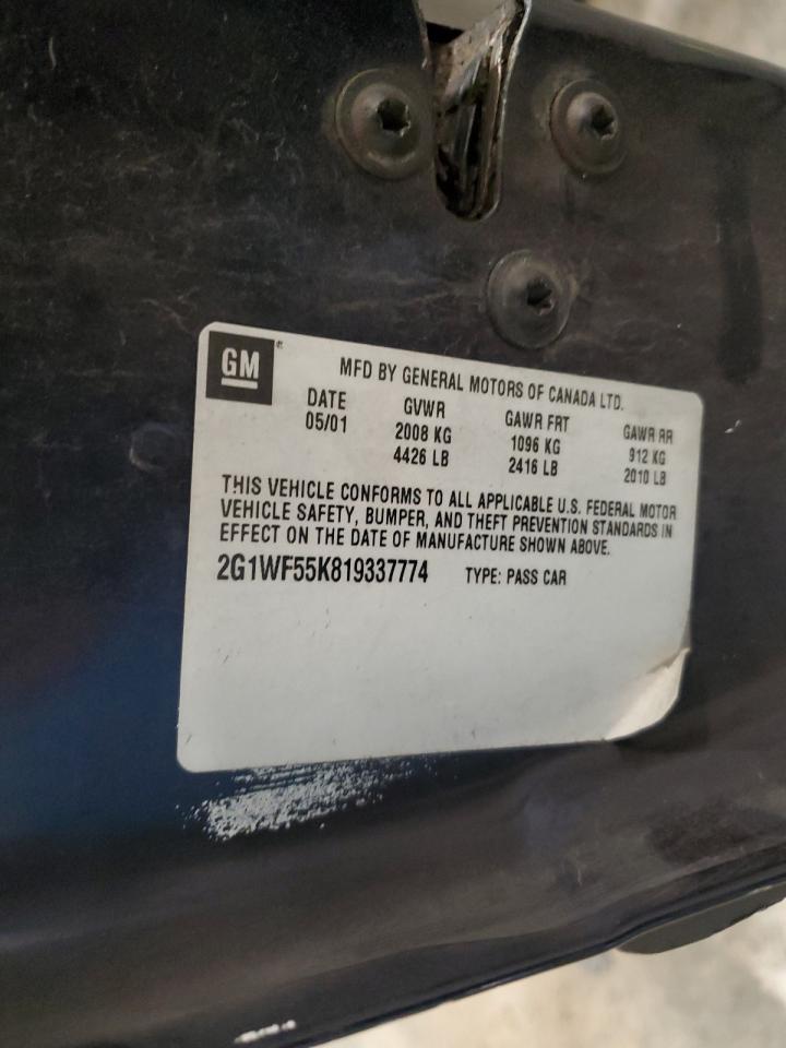 2001 Chevrolet Impala VIN: 2G1WF55K819337774 Lot: 92218645