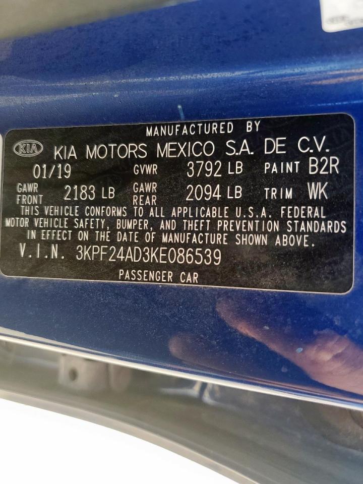 2019 Kia Forte Fe VIN: 3KPF24AD3KE086539 Lot: 91291345