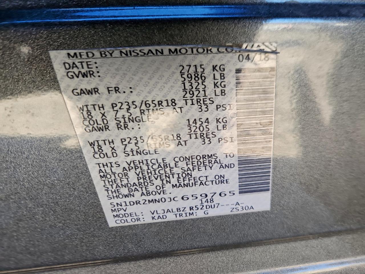 2018 Nissan Pathfinder S VIN: 5N1DR2MN0JC659765 Lot: 94076905