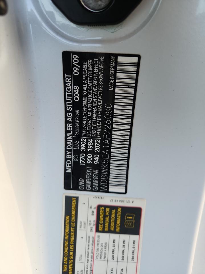 2010 Mercedes-Benz Slk 300 VIN: WDBWK5EA1AF226080 Lot: 92245965