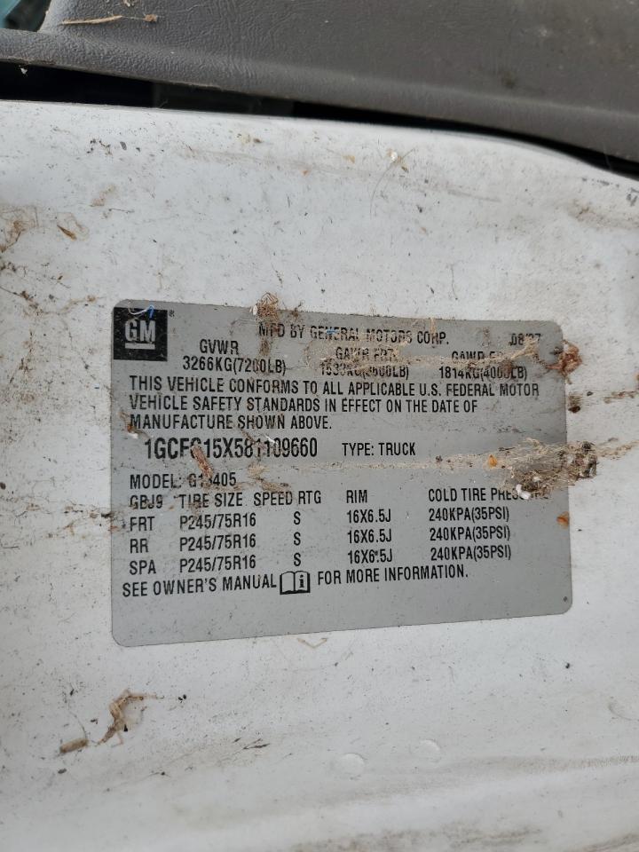 2008 Chevrolet Express G1500 VIN: 1GCFG15X581109660 Lot: 91855985