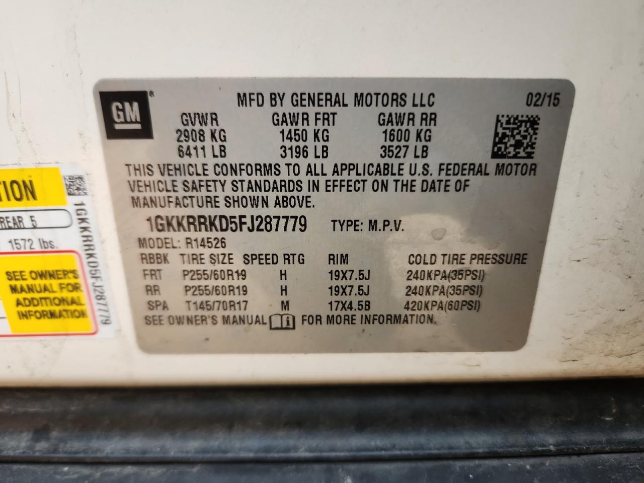 2015 GMC Acadia Slt-1 VIN: 1GKKRRKD5FJ287779 Lot: 91426195