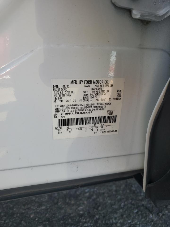 2020 Ford Edge Sel VIN: 2FMPK3J9XLBA57361 Lot: 91198085