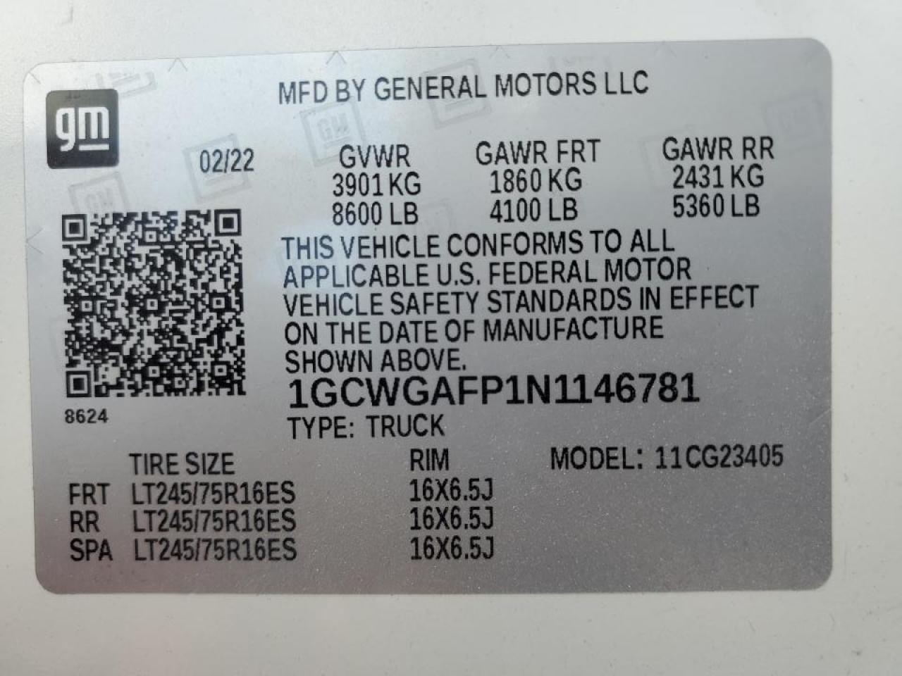 2022 Chevrolet Express Delivery Van VIN: 1GCWGAFP1N1146781 Lot: 92235715