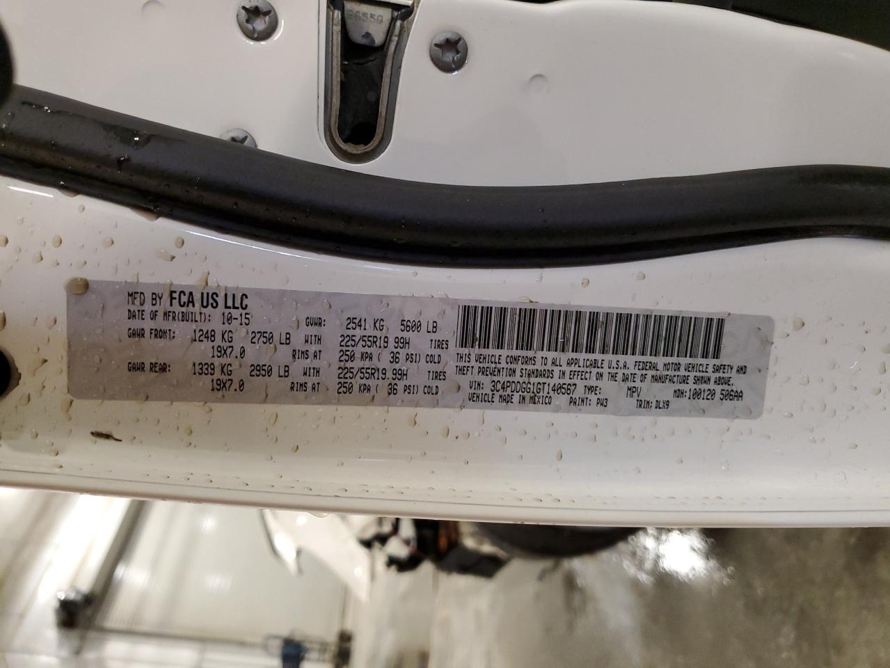 2016 Dodge Journey Crossroad VIN: 3C4PDDGG1GT140567 Lot: 92126225