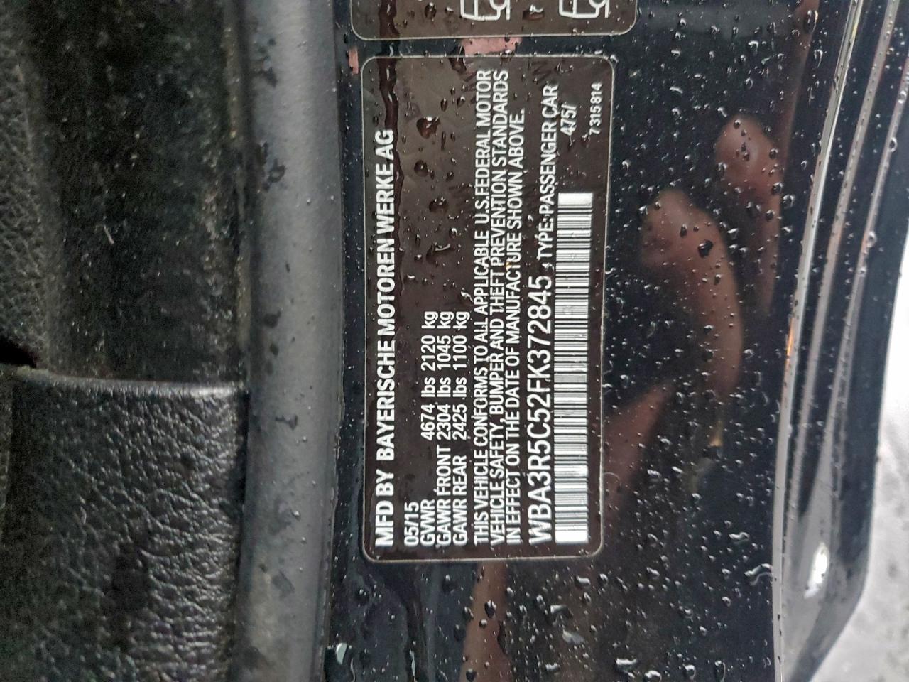 2015 BMW 435 Xi VIN: WBA3R5C52FK372845 Lot: 94905605