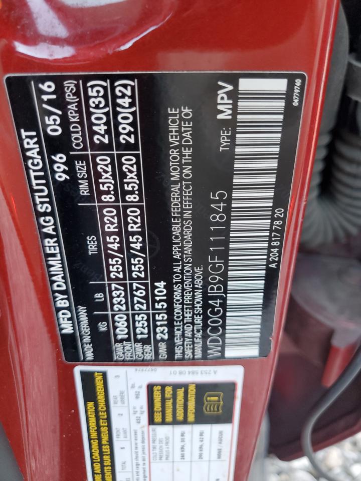 2016 Mercedes-Benz Glc 300 VIN: WDC0G4JB9GF111845 Lot: 93127215