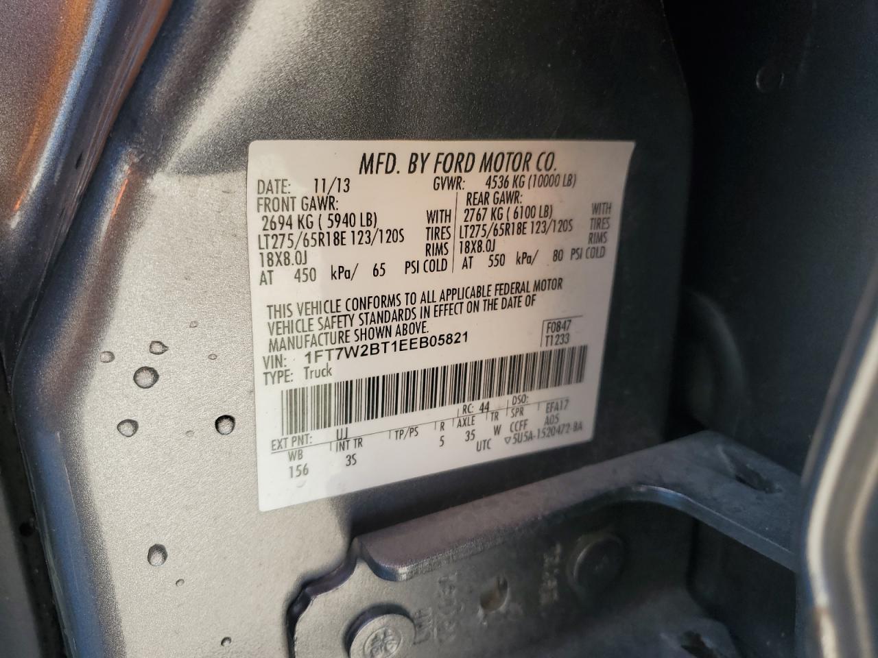 2014 Ford F250 Super Duty VIN: 1FT7W2BT1EEB05821 Lot: 92122035