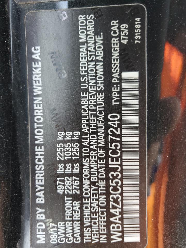 2018 BMW 430Xi VIN: WBA4Z3C53JEC57240 Lot: 90871945