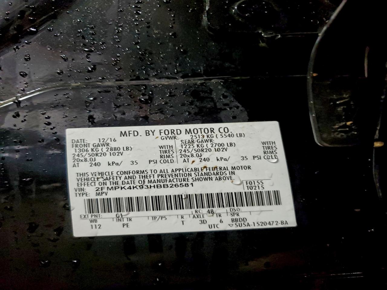 2017 Ford Edge Titanium VIN: 2FMPK4K93HBB26581 Lot: 93880635