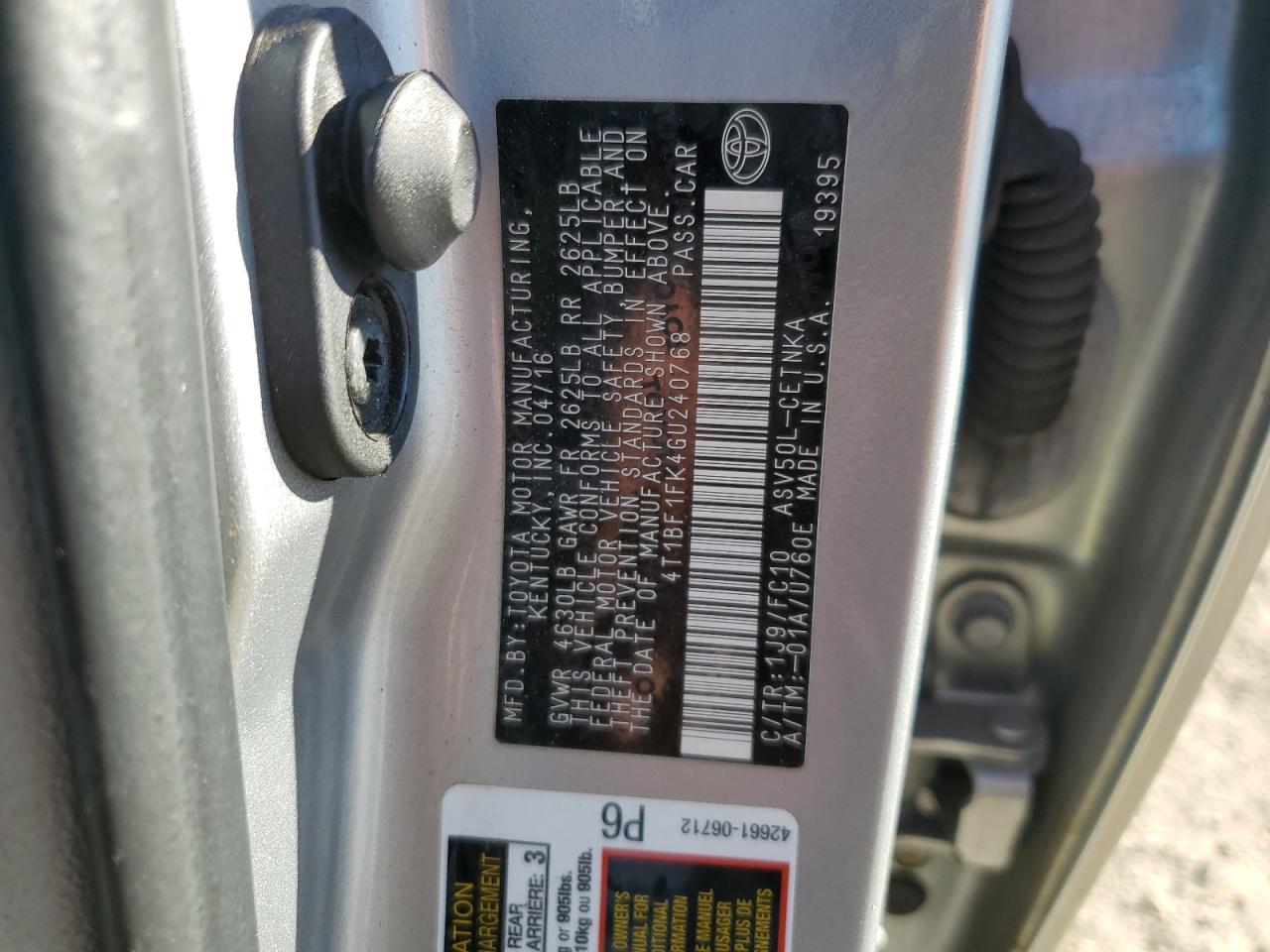 2016 Toyota Camry Le VIN: 4T1BF1FK4GU240768 Lot: 92380955