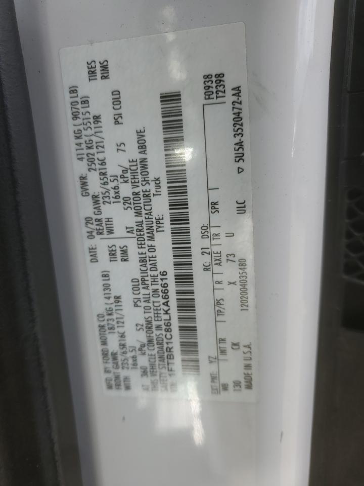 2020 Ford Transit T-250 VIN: 1FTBR1C86LKA66616 Lot: 91968725